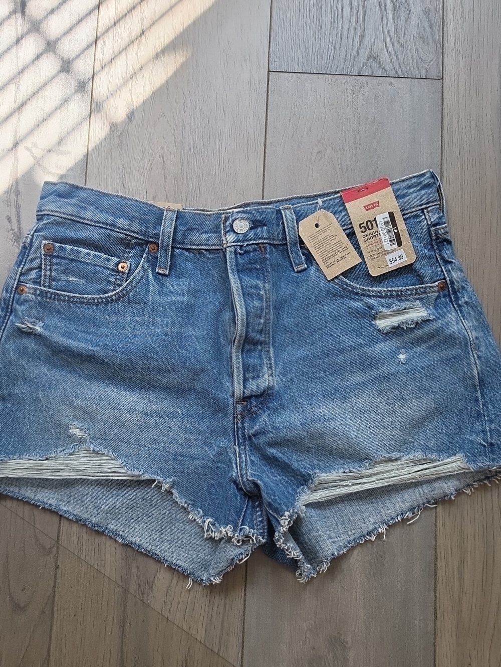 Levi's 501 Cutoff Distressed Denim Shorts - Light Blue